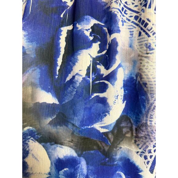 Style & Co Women Top Blouse Size Large Short Sleeve V-Neck Blue White Floral New - Picture 7 of 10